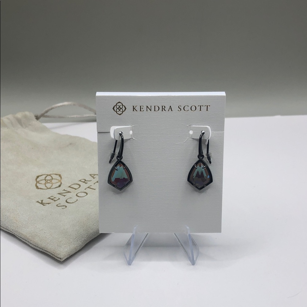 Kendra Scott Cory Drop Earrings in Gunmetal with Dichroic Glass Retired NEW